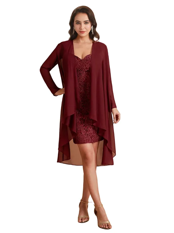 Elegant Lace Sheath Knee Length Midi Mother Of The Bride Dresses With Jacket sold by ChicSew