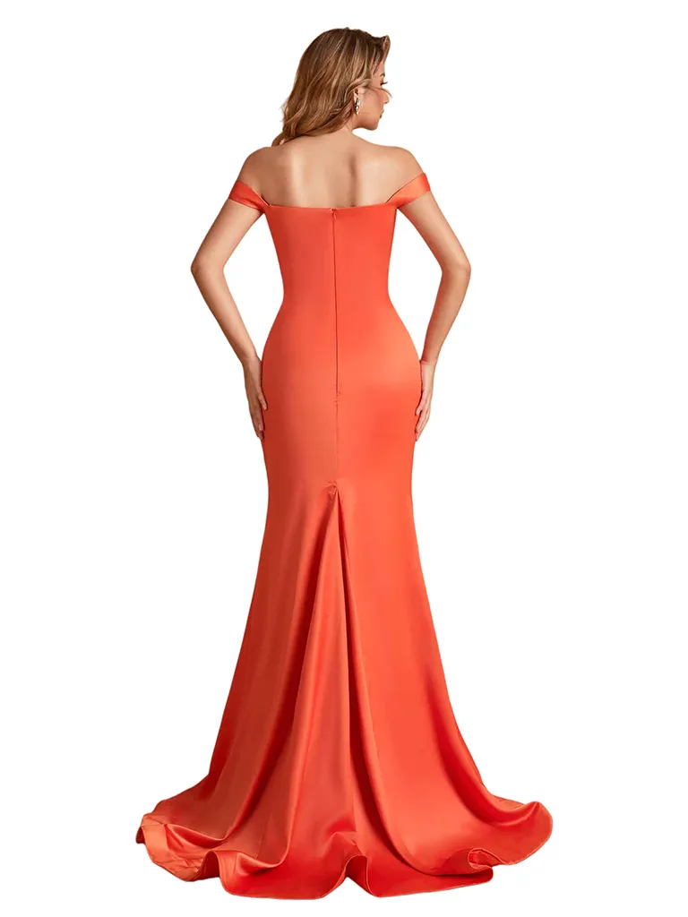 Elegant Off The Shoulder Soft Satin Mermaid Side Slit Long Bridesmaid Dresses Online sold by ChicSew product image thumbnail 3
