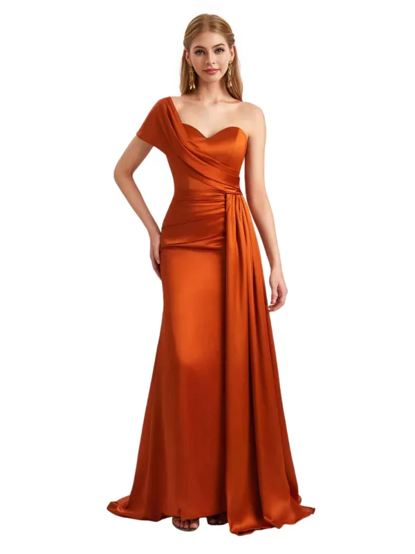 Elegant Silky Satin One Shoulder Mermaid Floor Length Bridesmaid Dresses Online sold by ChicSew