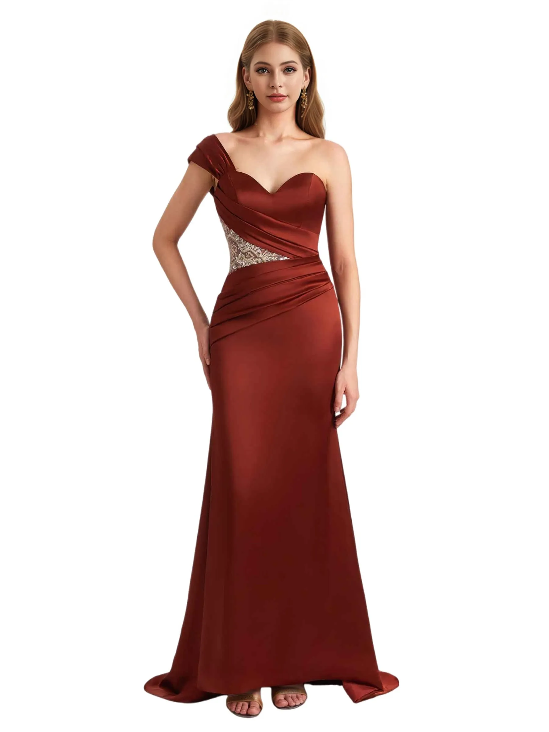 Elegant Lace Silky Satin One Shoulder Mermaid Floor Length Bridesmaid Dresses Online sold by ChicSew