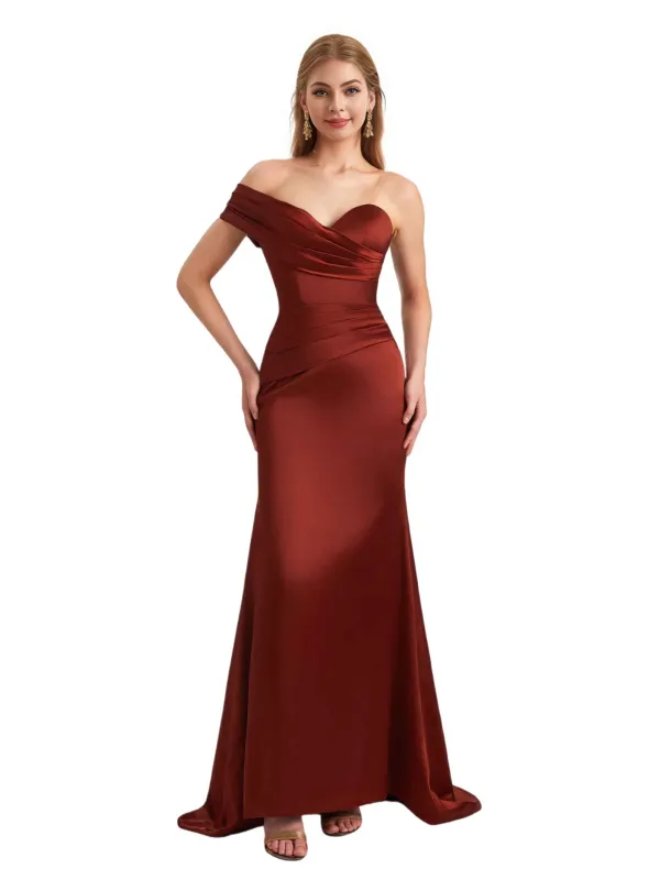 Elegant Silky Satin One Shoulder Mermaid Floor Length Bridesmaid Dresses Online sold by ChicSew