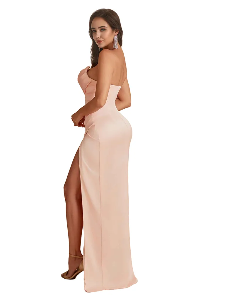 Sexy Scoop Mermaid Silky Satin Unique Long Bridesmaid Dresses Side Slit sold by ChicSew product image thumbnail 5