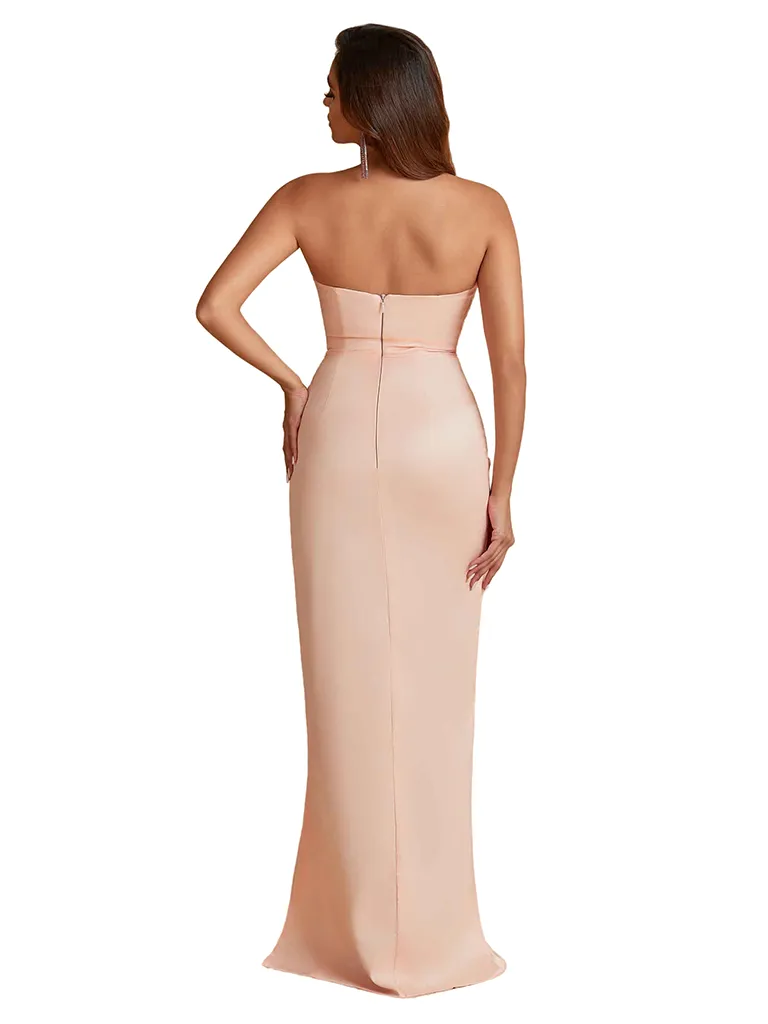 Sexy Scoop Mermaid Silky Satin Unique Long Bridesmaid Dresses Side Slit sold by ChicSew product image thumbnail 3