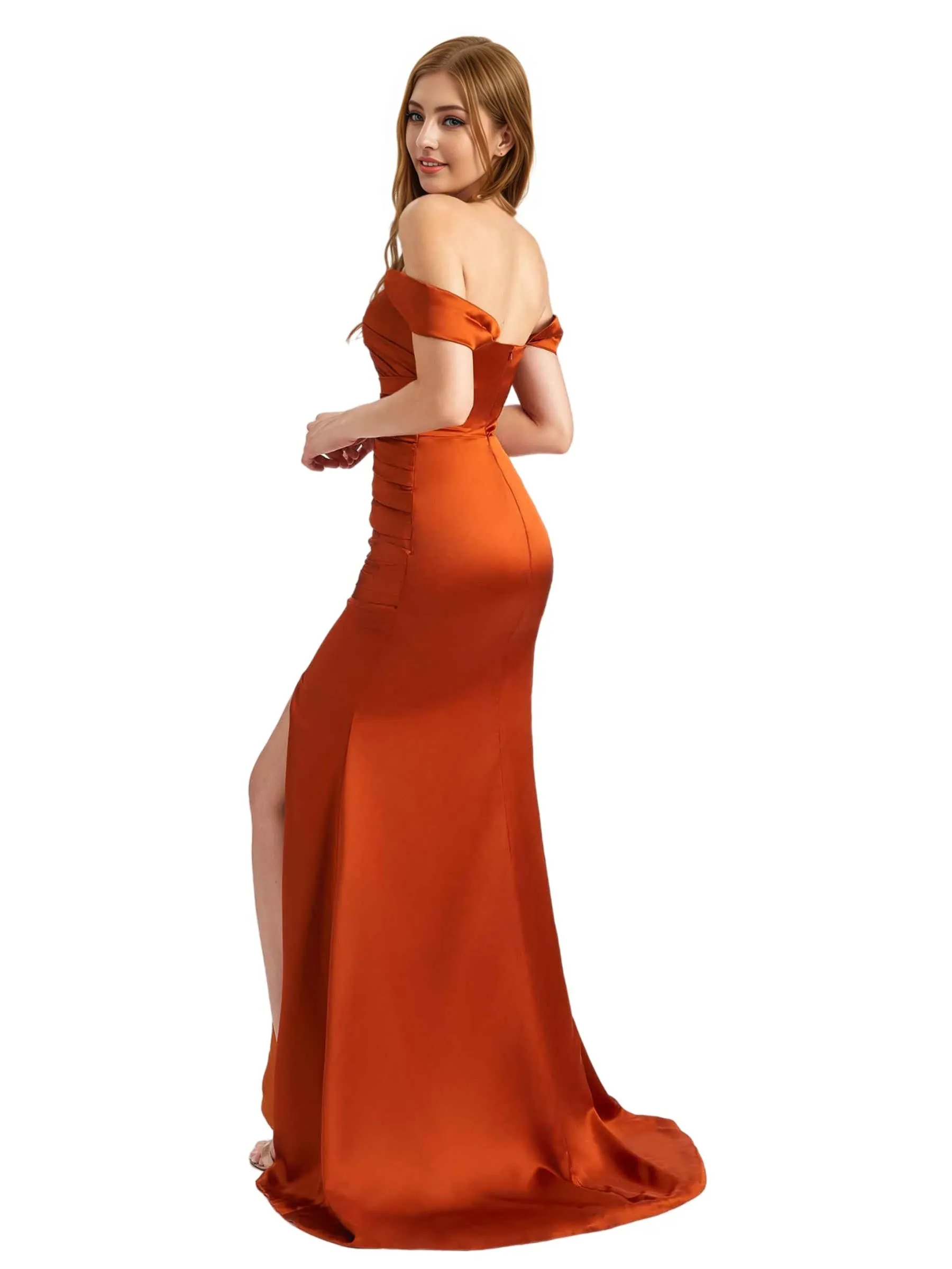 Sexy Off The Shoulder Silky Satin Side Split Mermaid Long Bridesmaid Dresses sold by ChicSew product image thumbnail 5