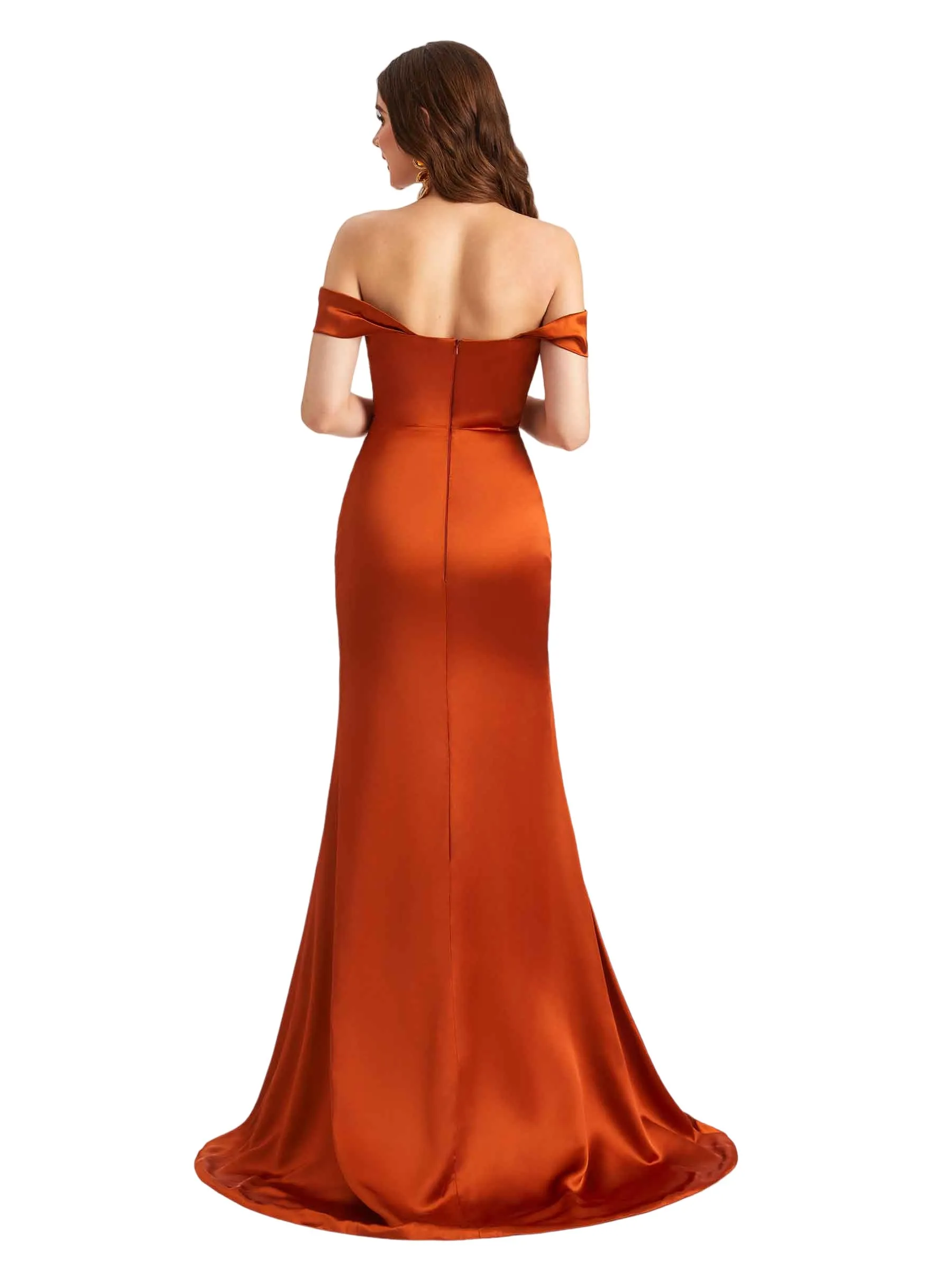 Sexy Off The Shoulder Silky Satin Side Split Mermaid Long Bridesmaid Dresses sold by ChicSew product image thumbnail 3