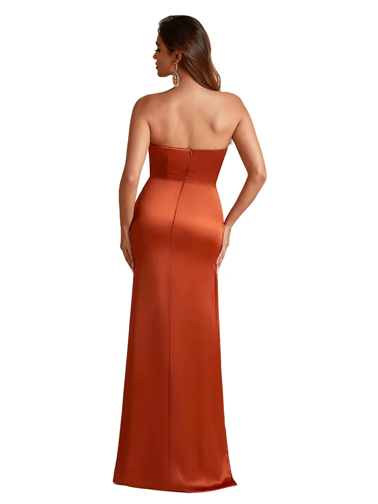 Modern Sweetheart Silky Satin Mermaid Maxi Long Bridesmaid Dresses Side Slit sold by ChicSew product image thumbnail 3