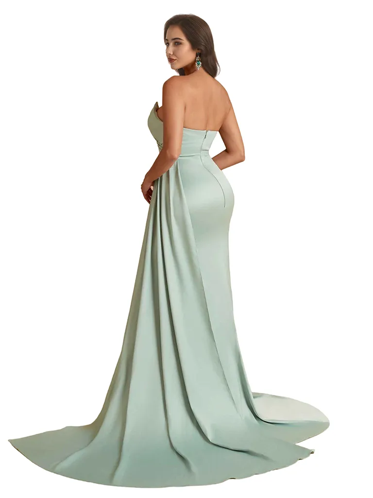 Sexy Mermaid Sweetheart Side Slit Ruched Silky Satin Unique Long Bridesmaid Dresses Online sold by ChicSew product image thumbnail 4