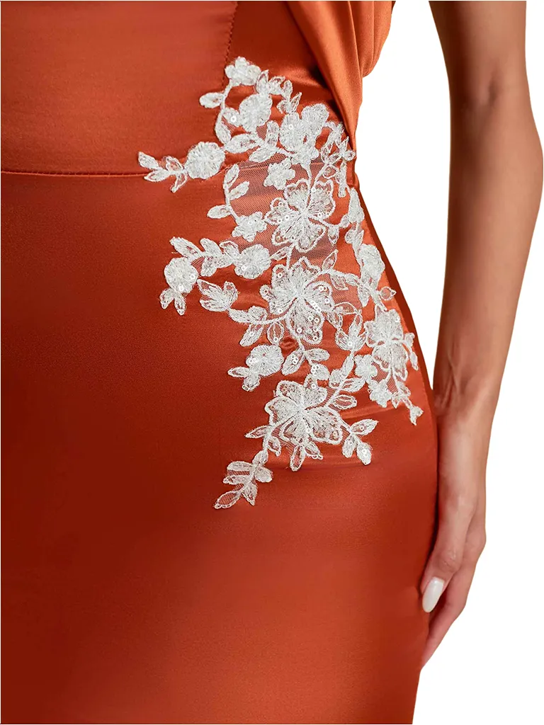 Sexy One Shoulder Lace Unique Satin Mermaid Long Bridesmaid Dresses Side Split sold by ChicSew product image thumbnail 3