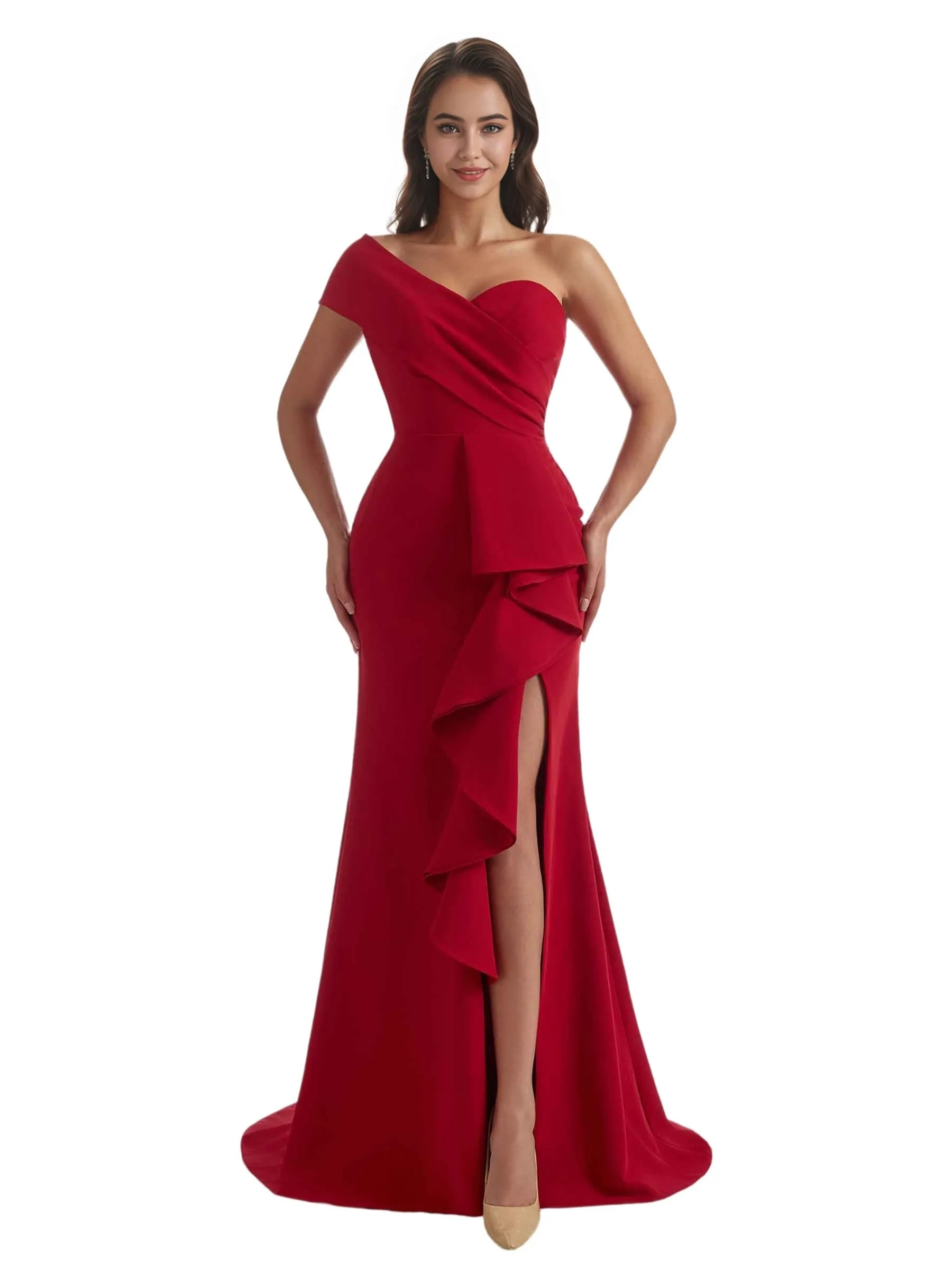 Sexy Mermaid Side Slit One Shoulder Crepe Long Bridesmaid Dress For Wedding sold by ChicSew product image thumbnail 5
