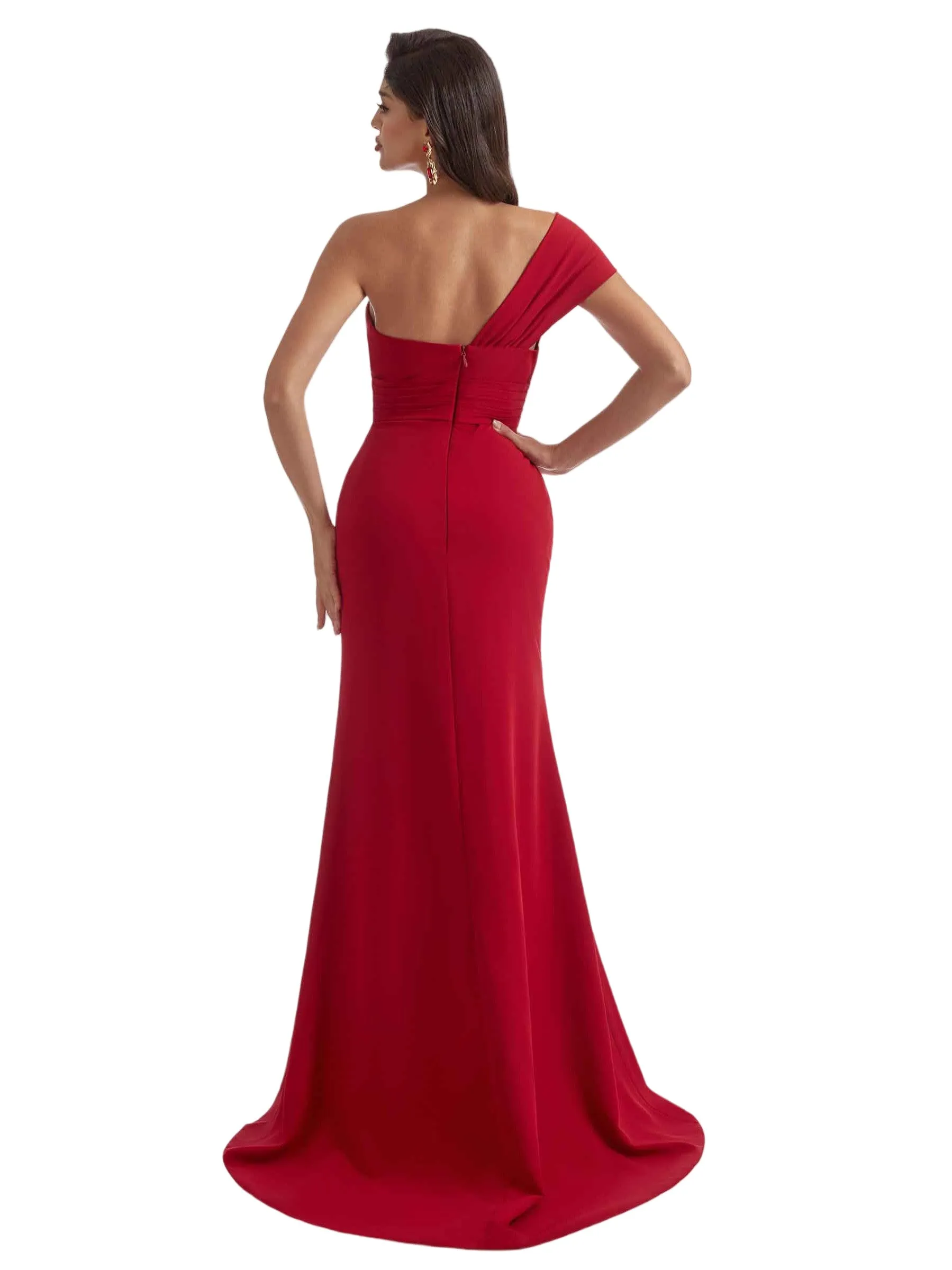 Sexy Mermaid Side Slit One Shoulder Crepe Long Bridesmaid Dress For Wedding sold by ChicSew product image thumbnail 3