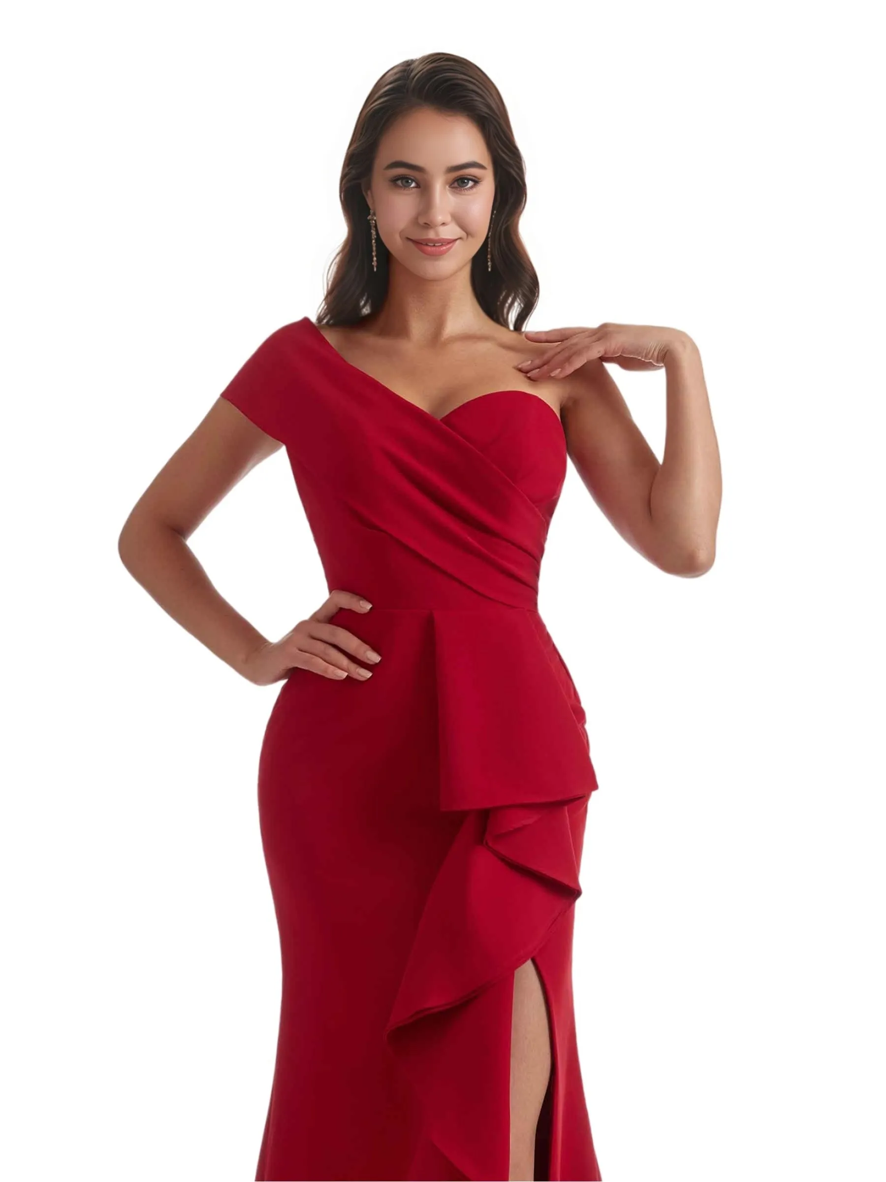 Sexy Mermaid Side Slit One Shoulder Crepe Long Bridesmaid Dress For Wedding sold by ChicSew product image thumbnail 2