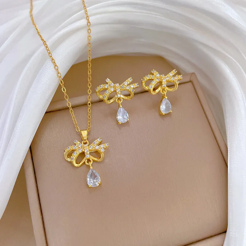 Flash Diamond Tassel Luxury Dress Accessories Dinner Clavicle Necklace Earring CN282 sold by ChicSew