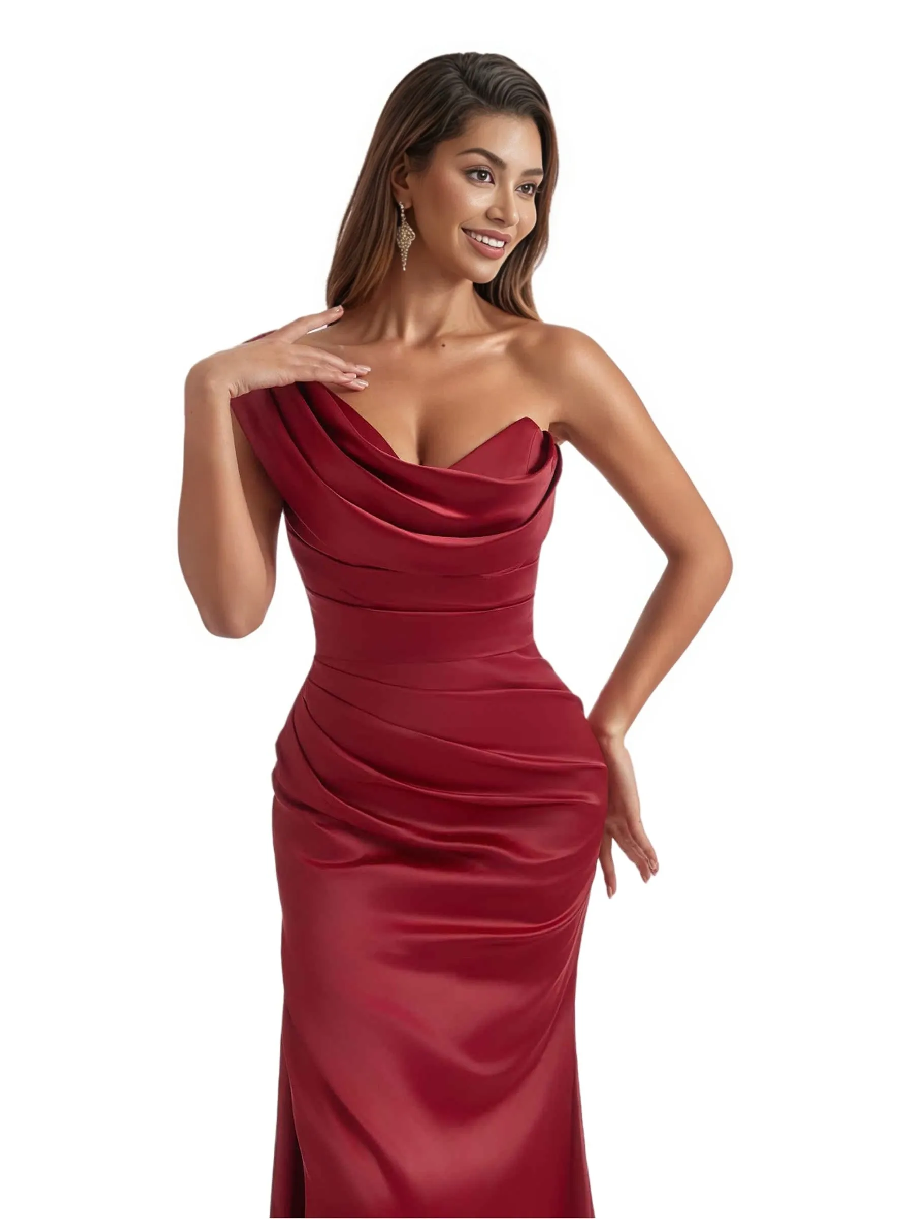 Sexy One Shoulder Side Slit Silky Satin Floor-Length Mermaid Bridesmaid Dresses sold by ChicSew product image thumbnail 2