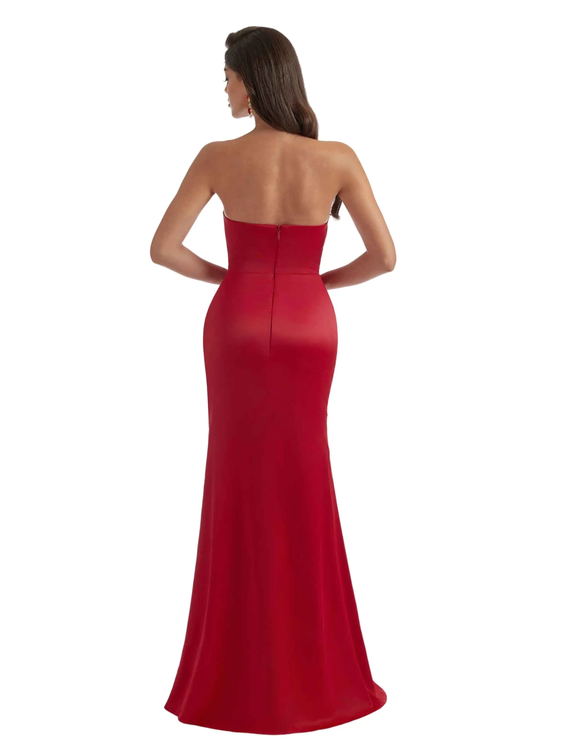 Sexy Sweetheart Mermaid Satin Unique Long Bridesmaid Dresses Side Slit sold by ChicSew product image thumbnail 3