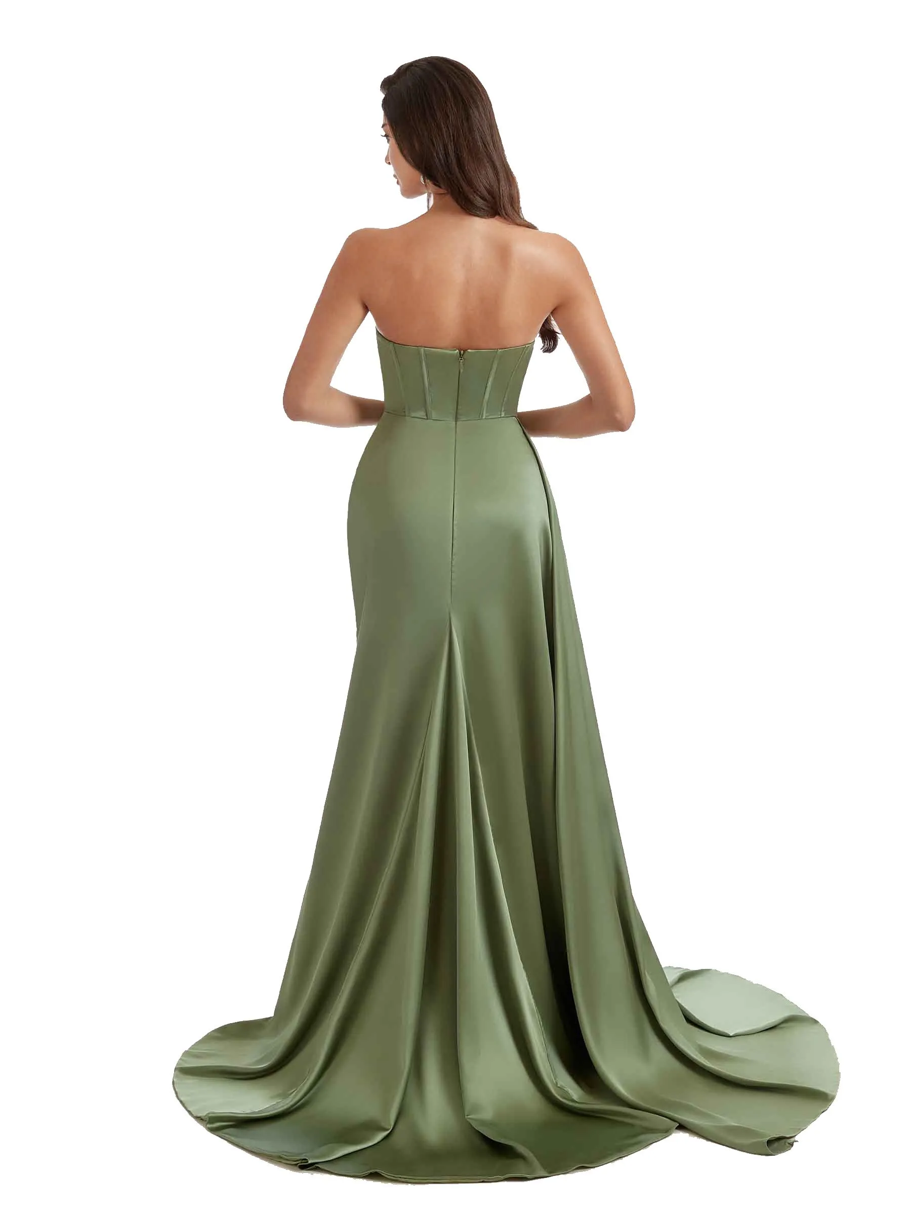 Sexy V-Neck Side Split Mermaid Ruched Satin Pretty Long Bridesmaid Dresses Online sold by ChicSew product image thumbnail 3