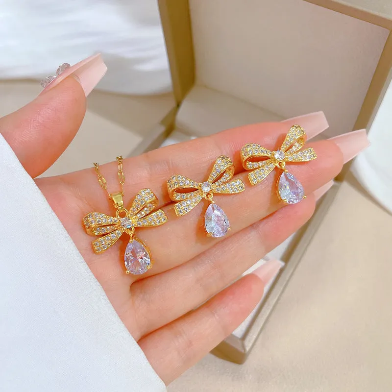 Flash Diamond Tassel Luxury Dress Accessories Dinner Clavicle Necklace Earring CN216 made by ChicSew