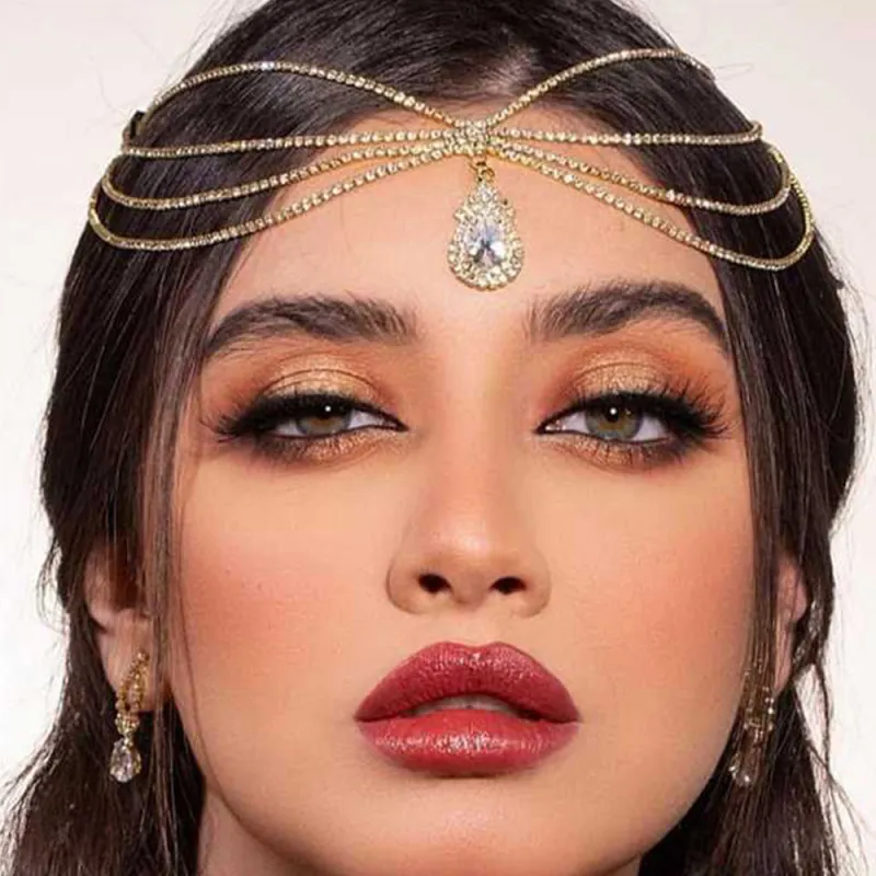 Silver Crystal Tassels Rhinestone Head Chain Headband Forehead Jewelry CN141 sold by ChicSew