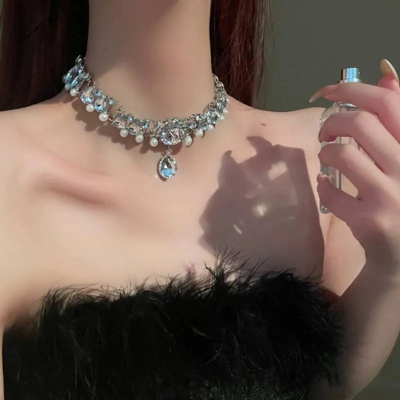 Flash Diamond Tassel Necklace Luxury Dress Accessories Dinner Clavicle Necklace CN94 sold by ChicSew