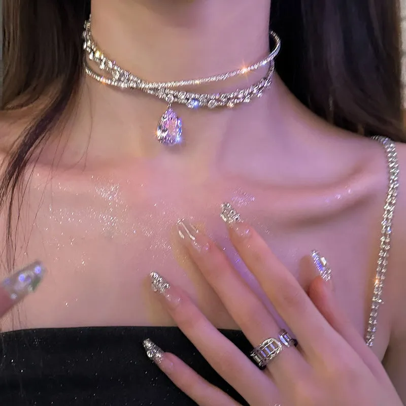 Flash Diamond Tassel Necklace Luxury Dress Accessories Dinner Clavicle Necklace CN93 sold by ChicSew