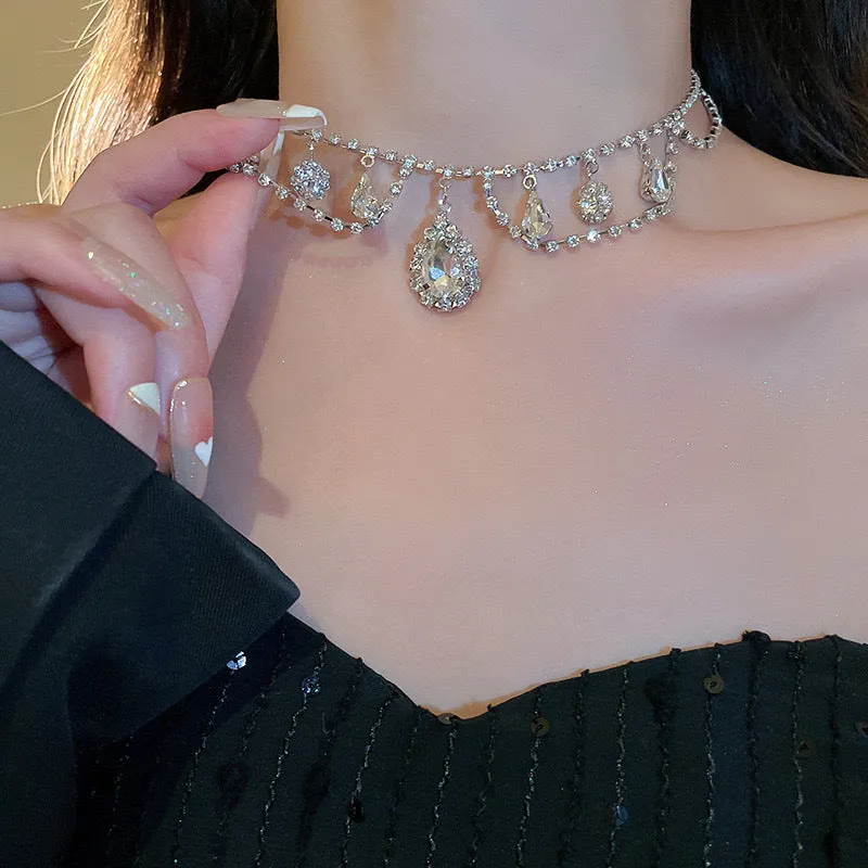 Flash Diamond Tassel Necklace Luxury Dress Accessories Dinner Clavicle Necklace CN90 sold by ChicSew