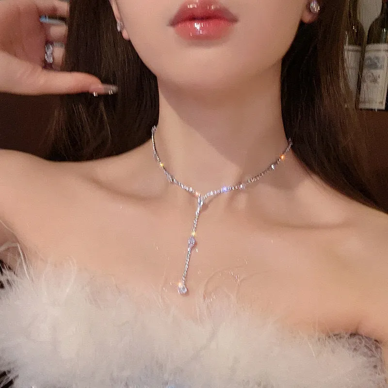 Flash Diamond Tassel Necklace Luxury Dress Accessories Dinner Clavicle Necklace CN86 made by ChicSew