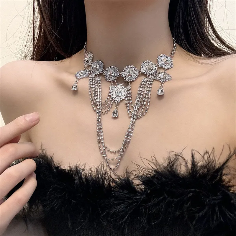 Flash Diamond Tassel Necklace Luxury Dress Accessories Dinner Clavicle Necklace CN83 made by ChicSew
