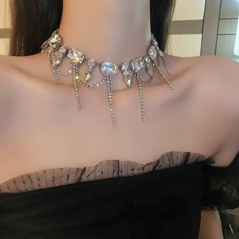 Flash Diamond Tassel Necklace Luxury Dress Accessories Dinner Clavicle Necklace CN82 sold by ChicSew