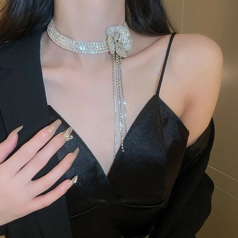 Flash Diamond Tassel Necklace Luxury Dress Accessories Dinner Clavicle Necklace CN81 sold by ChicSew