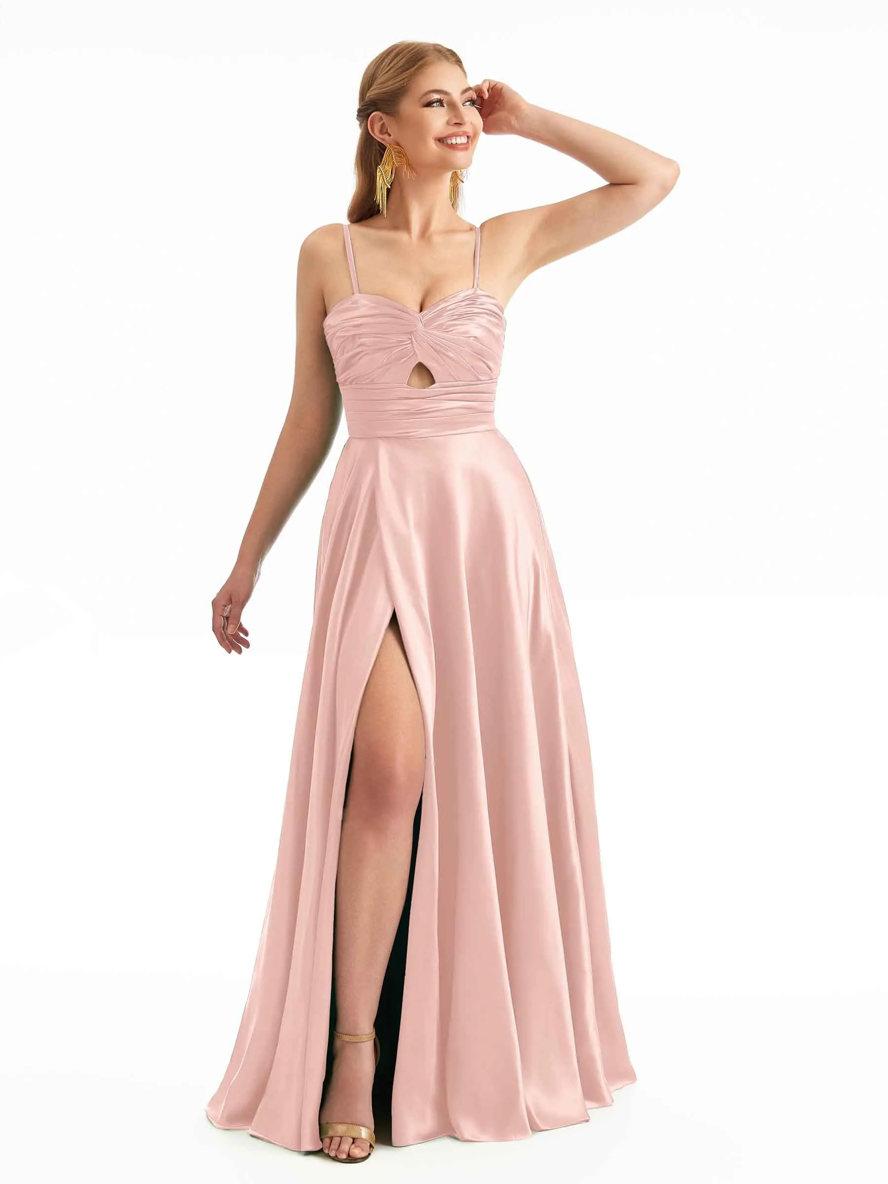 A-Line Boho Keyhole Cutout Satin Bridesmaid Dresses sold by ChicSew