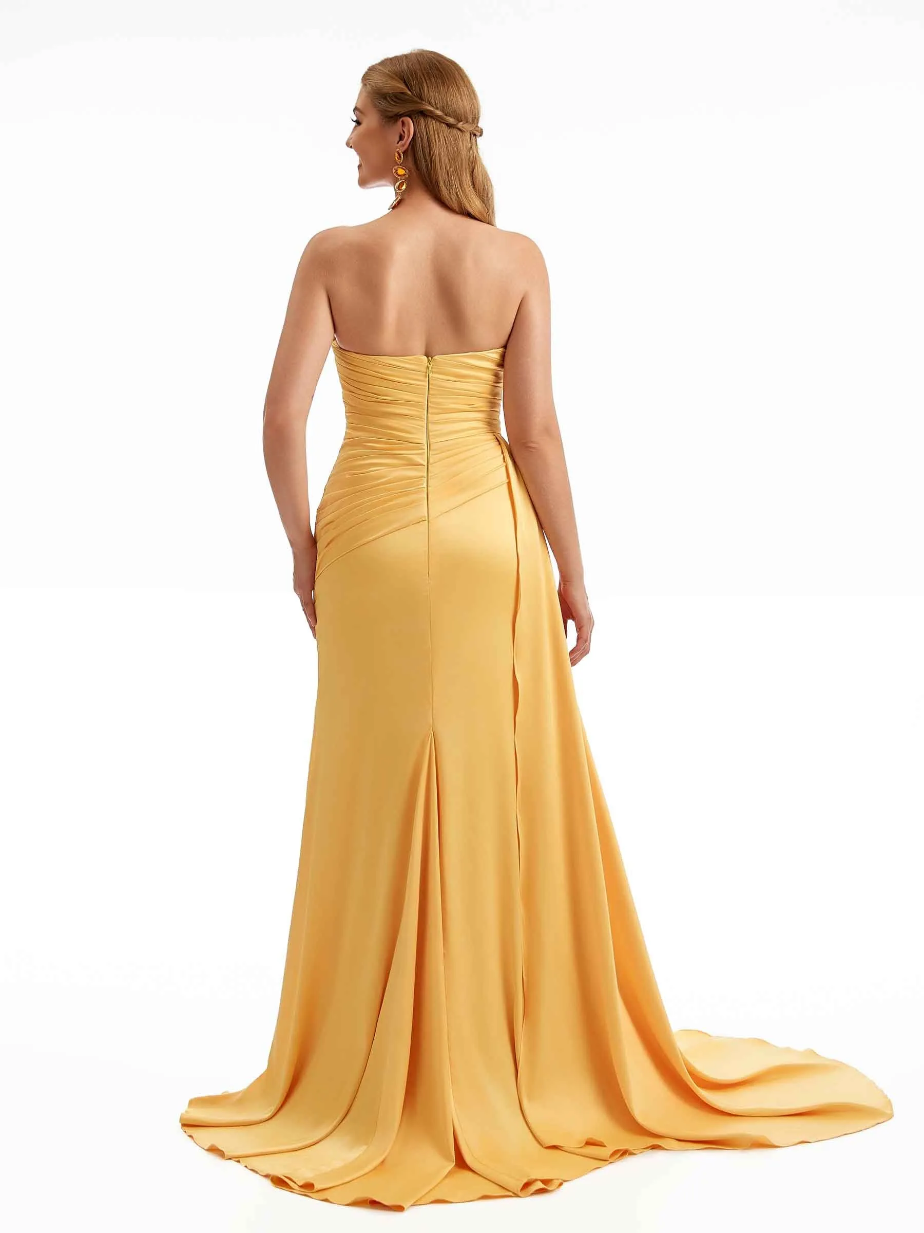 Strapless Side Sash Overlay Boho Bridesmaid Dresses Stretch Satin sold by ChicSew product image thumbnail 4