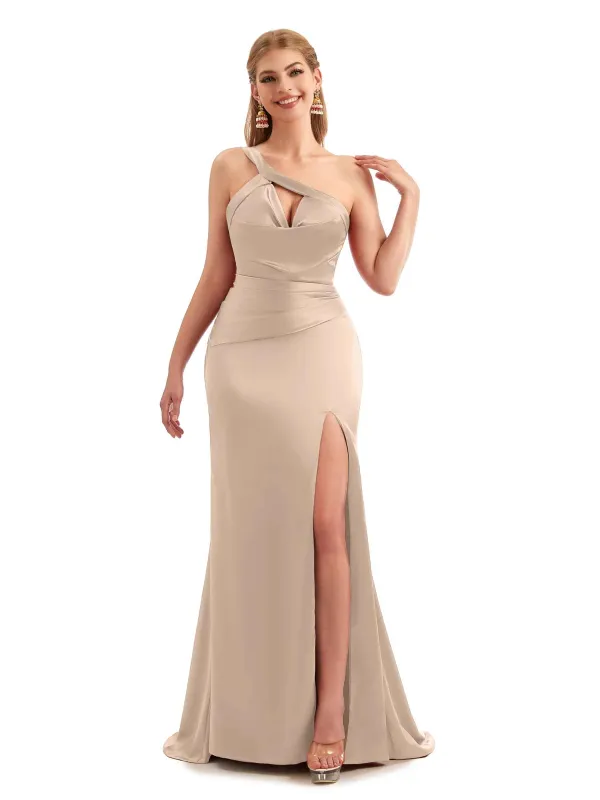 Cutout Satin Boho Bridesmaid Gown One Shoulder sold by ChicSew