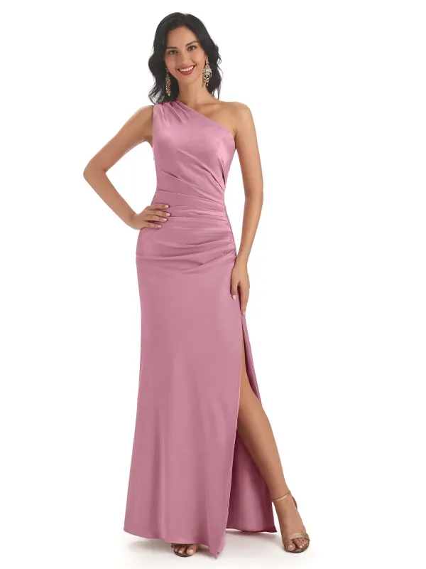 Satin One Shoulder Mermaid Boho Maxi Bridesmaid Dresses sold by ChicSew