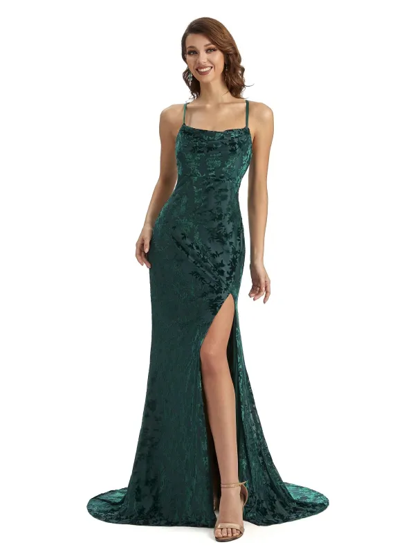 Spaghetti Straps Winter Velvet Bridesmaid Dresses sold by ChicSew