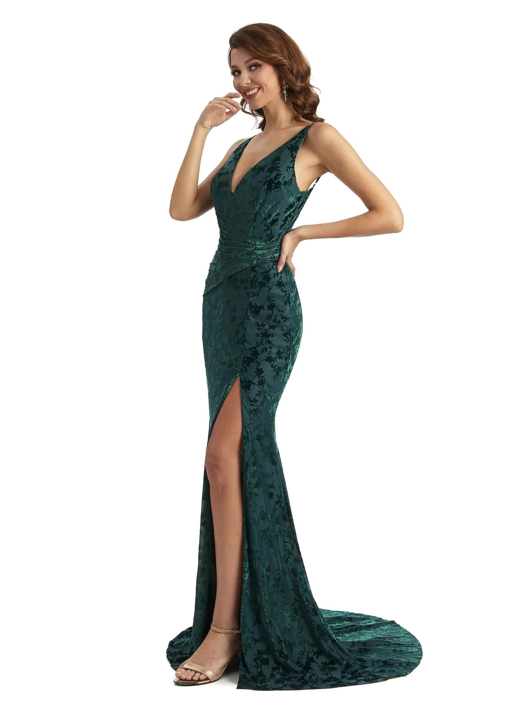 V-neck Mermaid Winter Velvet Bridesmaid Dresses sold by ChicSew product image thumbnail 4