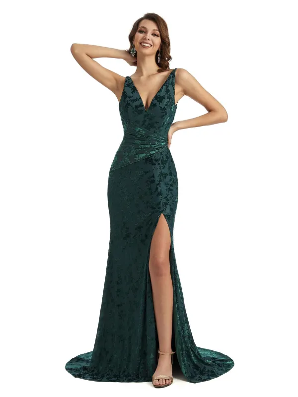 V-neck Mermaid Winter Velvet Bridesmaid Dresses sold by ChicSew