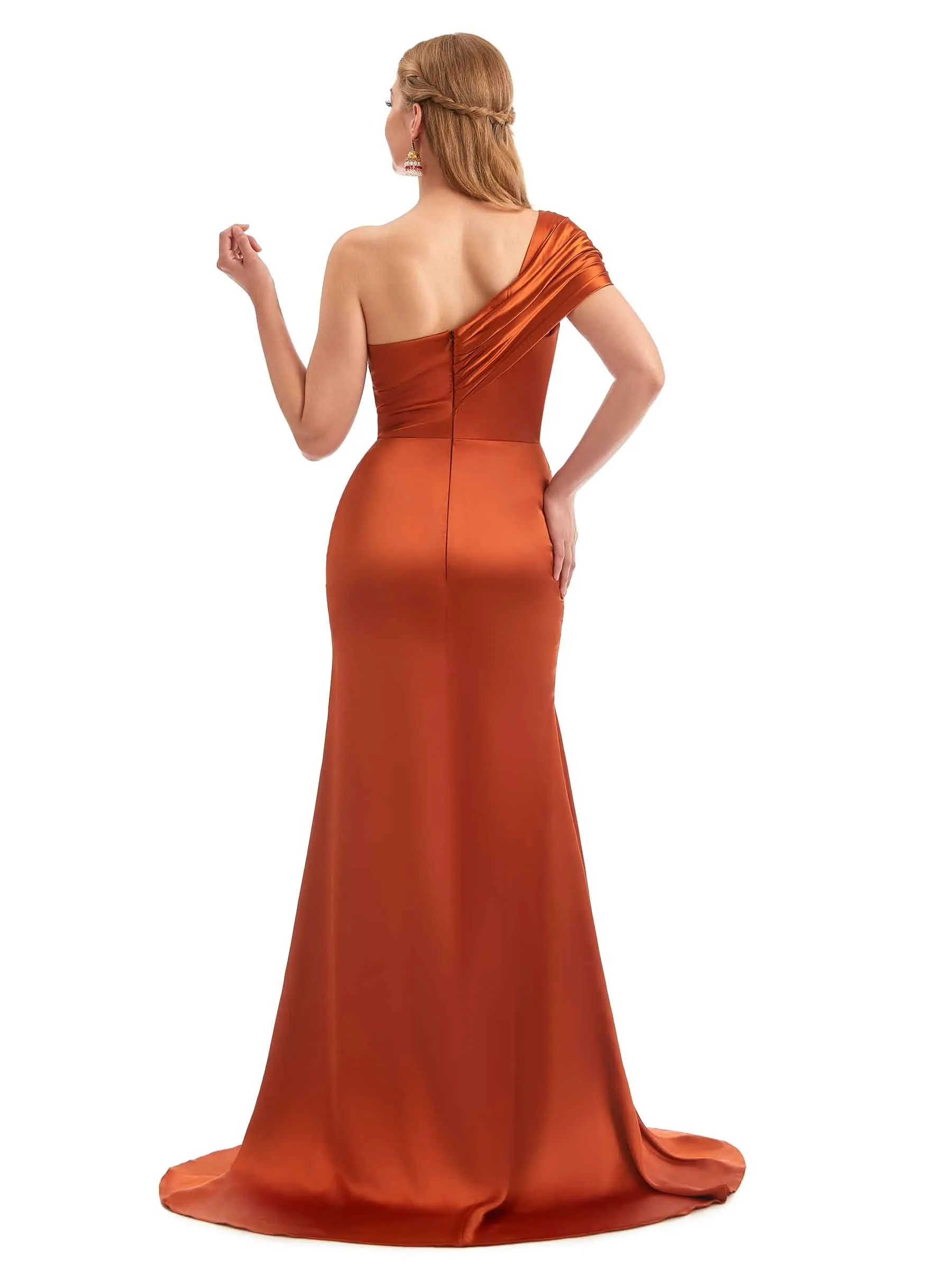 Elegant Summer Long One-Shoulder Satin Bridesmaid Dresses sold by ChicSew product image thumbnail 3