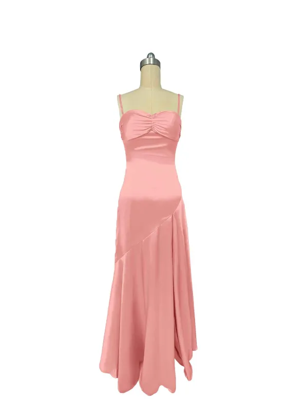 Spring Satin Spaghetti Straps Sheath Bridesmaid Dresses sold by ChicSew