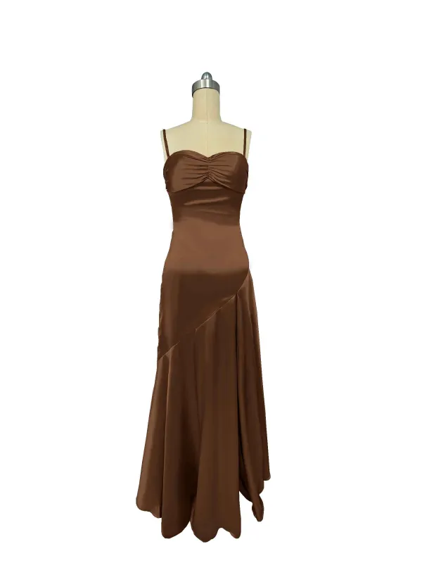 Fall Satin Spaghetti Straps Sheath Bridesmaid Dresses sold by ChicSew
