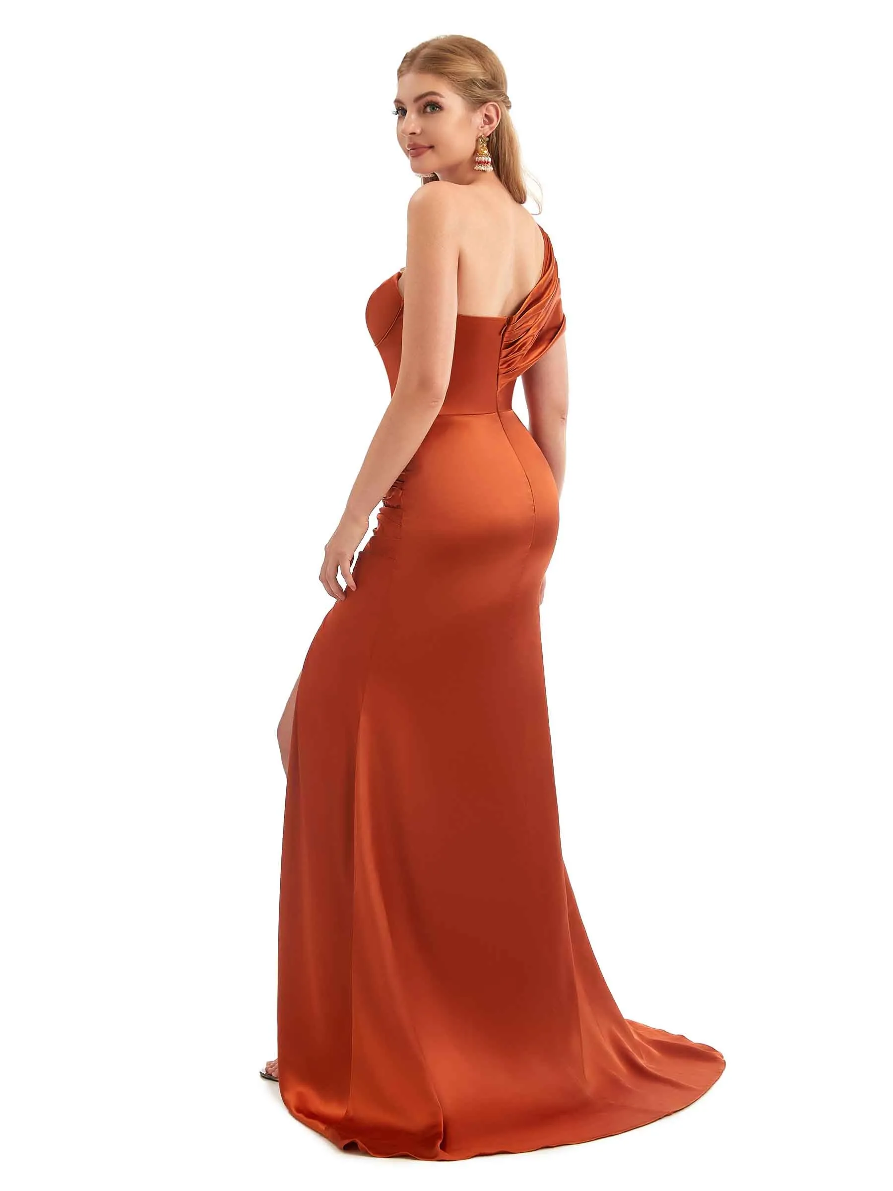 Elegant Fall Long One-Shoulder Satin Bridesmaid Dresses sold by ChicSew product image thumbnail 5