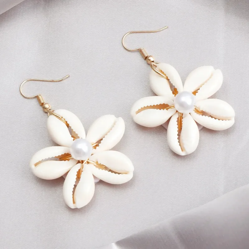 Summer Handwoven Shell & Floral Earrings sold by ChicSew