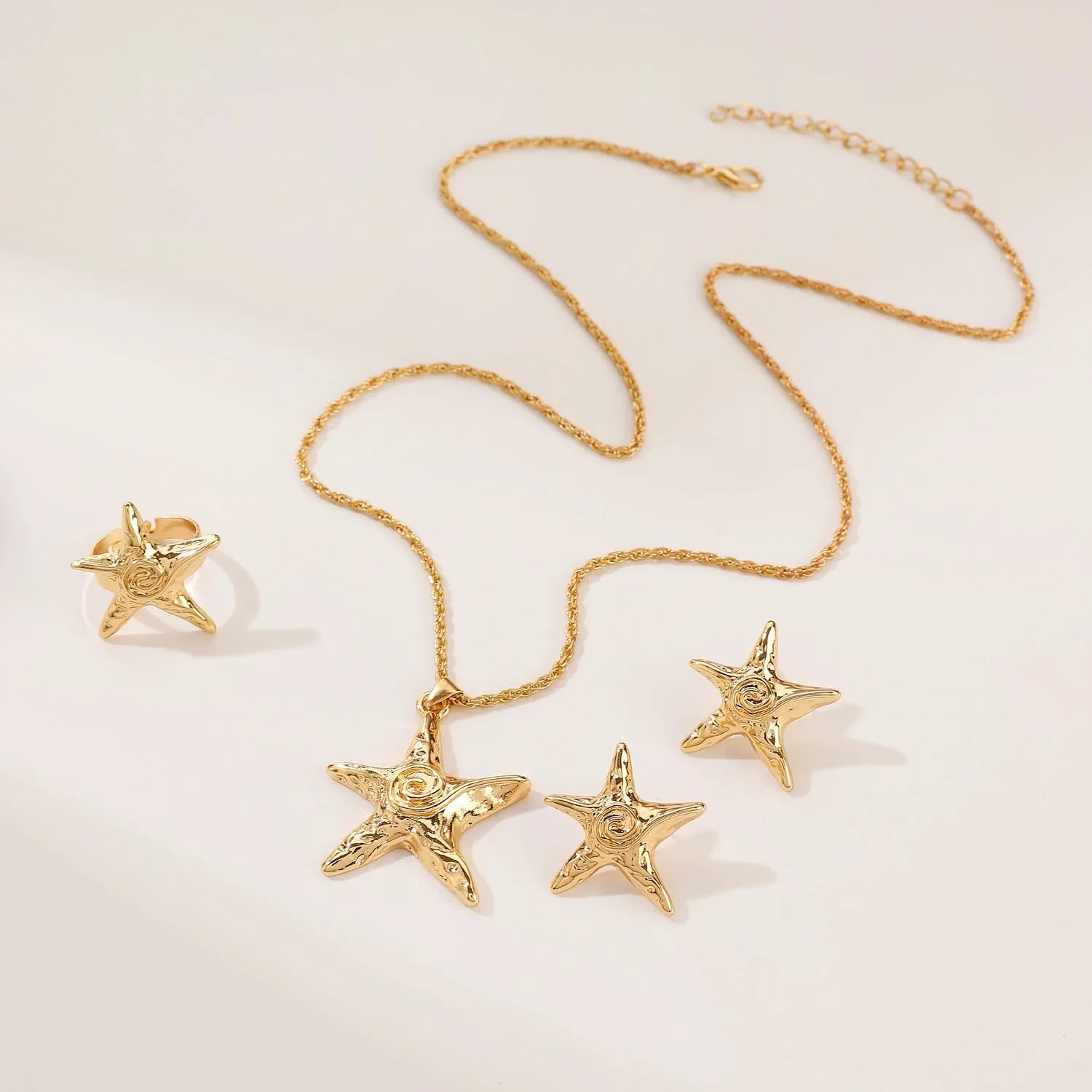 Sweet-Star Jewelry Set: Necklace + Earrings + Ring (Vintage Nautical Star Trio) sold by ChicSew product image thumbnail 3
