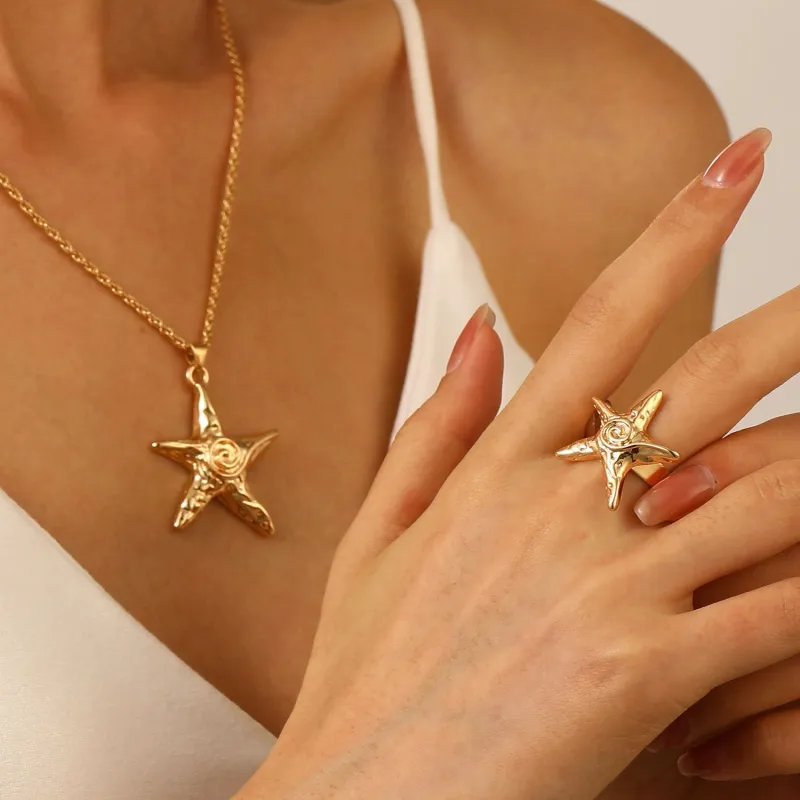 Sweet-Star Jewelry Set: Necklace + Earrings + Ring (Vintage Nautical Star Trio) sold by ChicSew