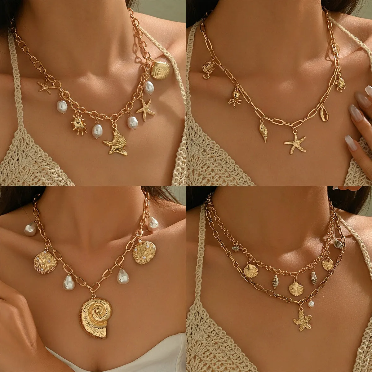 Bohemian Pearl & Shell Choker Necklace – Beachy Layering Piece sold by ChicSew
