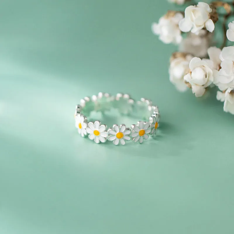 S925 Sterling Silver Daisy Ring – Ethereal Floral Resin Band for Summer sold by ChicSew