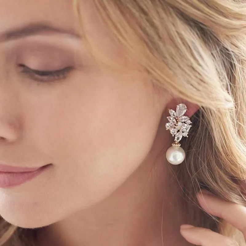 New Floral Ivory Pearl Teardrop Bridal Earrings – Versatile Wedding & Bridesmaid Jewelry sold by ChicSew
