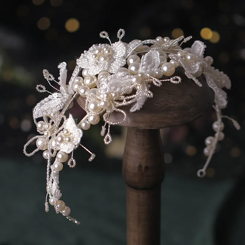 Luxury Hand-twisted Pearl Flower Wedding Dress Hairband Veil for Women CN29 sold by ChicSew