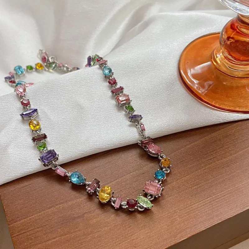 Luxury Color Rhinestone High-grade Super Flash Clavicle Temperament Dinner Necklace CN23 sold by ChicSew