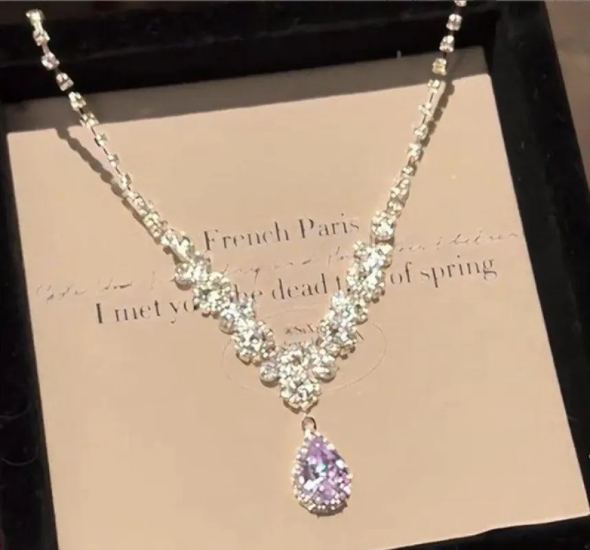 Flash Diamond Tassel Necklace Luxury Dress Accessories Dinner Clavicle Necklace CN02 sold by ChicSew