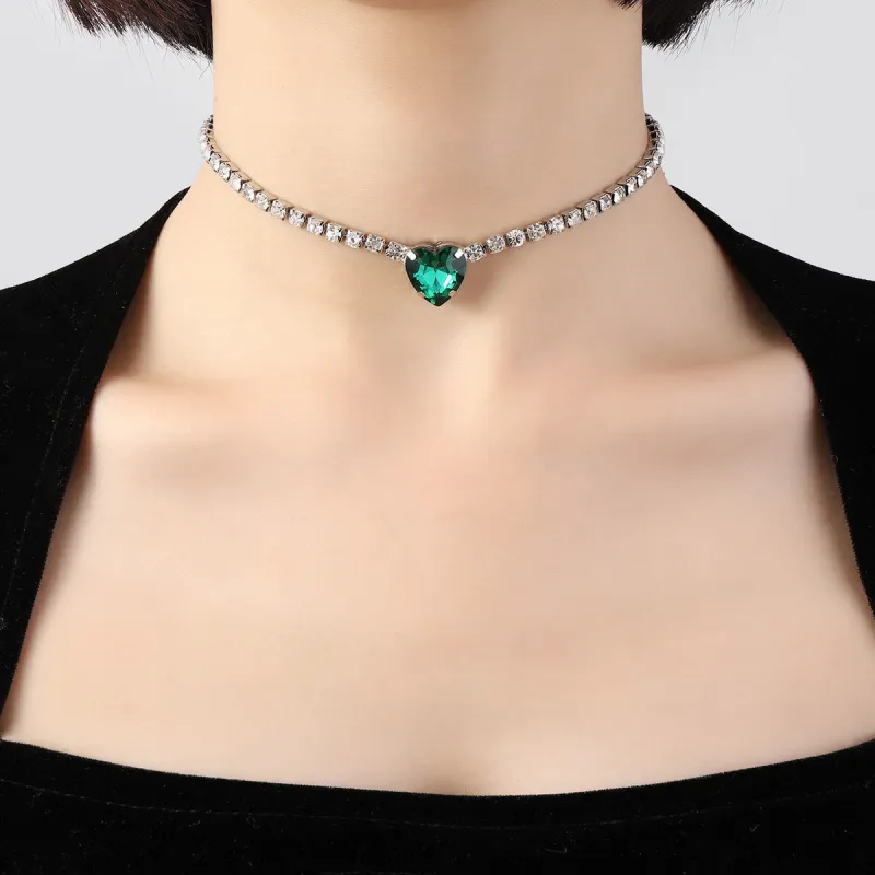 Luxury Emerald Love-shaped Necklace Clavicle Chain ins Necklace CN04 sold by ChicSew