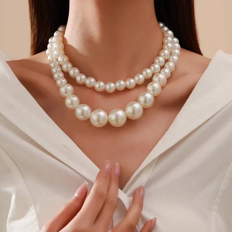 Exaggerated Pearl Choker Clavicle Chain Multi-layer Beaded Necklace CN44 sold by ChicSew